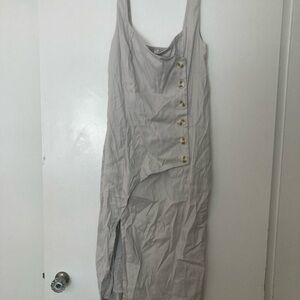 Anthropologie Light Gray Button-Accent Midi Dress